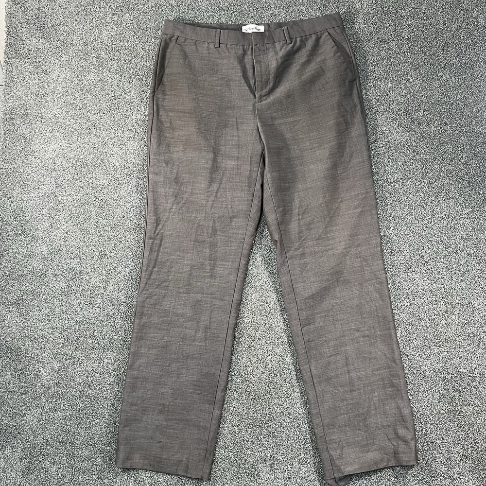 Calvin Klein Mens Dress Pants 34x32 Gray Flat Front Straight Leg Trousers
